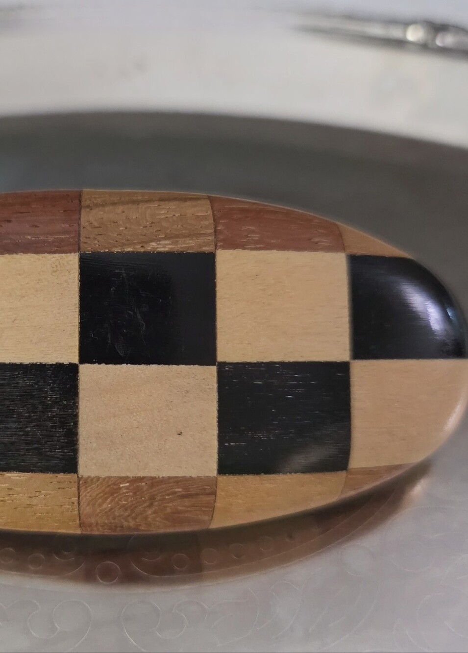 Vintage Handmade Hawaiian Koa Wood Checkerboard Inlay Hair Barrette Clip - Picture 2 of 5